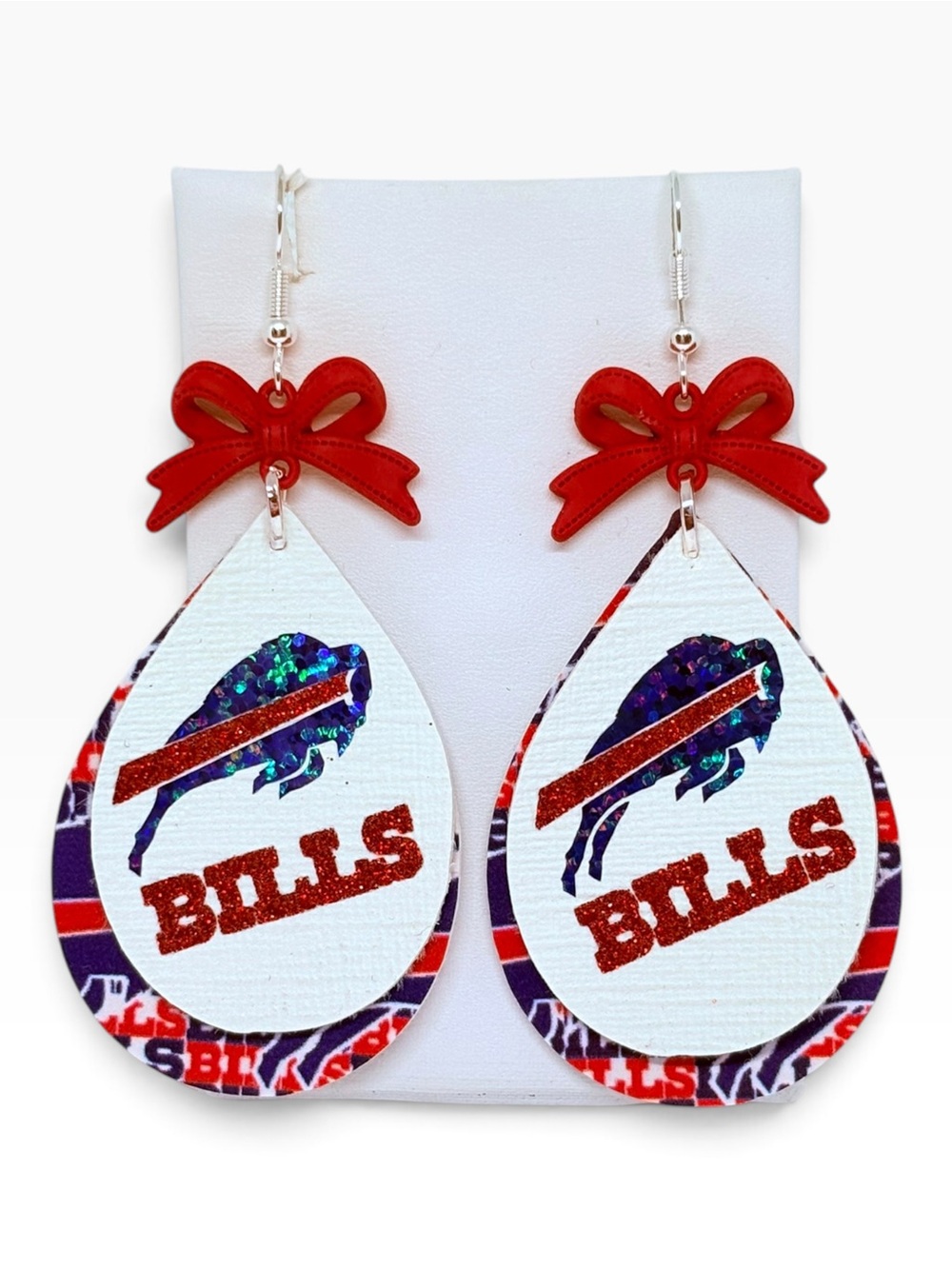 Red Bow Buffalo Bills Teardrop Dangle Earrings
